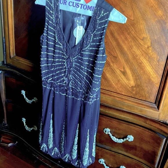 Apricot Black flapper style dress, sz UK 12 (41) or Europe sz medium. - Picture 3 of 8